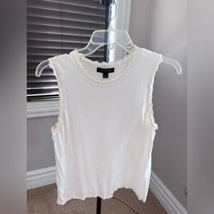 Ann Taylor Cream Scalloped Tank Top